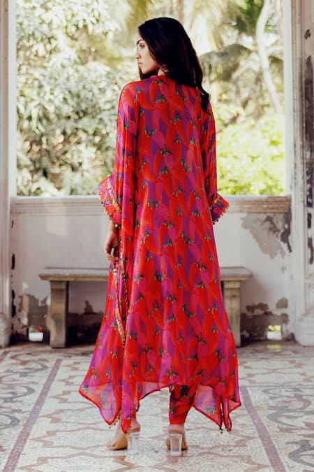 17:17 By Simmi Saboo Gia Chilli Print Kaftan Kurta & Pant Set 