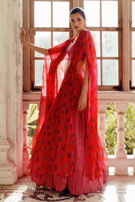 Buy 17:17 By Simmi Saboo Pink Chanderi, Taffeta Beads, Embroidery Maahika Gathered Lehenga And Jacket Set Buy_17:17 By Simmi Saboo_Pink Chanderi, Taffeta Beads, Embroidery Maahika Gathered Lehenga And Jacket Set