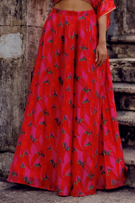 17:17 By Simmi Saboo_Pink Chanderi Crystals, Beads Round Neck, Nihira Chilli Print Jacket Sharara Set _Online_at_Aza_Fashions