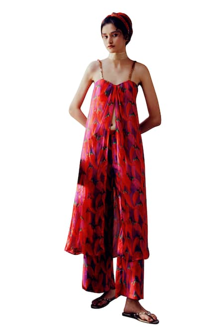 Buy_17:17 By Simmi Saboo_Purple Cotton Sequins Sweetheart Neck Paula Chilli Print Slit Kurta With Pant _Online_at_Aza_Fashions