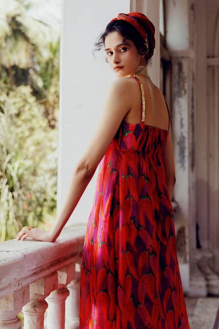 Shop_17:17 By Simmi Saboo_Purple Cotton Sequins Sweetheart Neck Paula Chilli Print Slit Kurta With Pant _at_Aza_Fashions