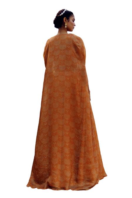 17:17 By Simmi Saboo_Orange Chanderi Sequins, Beads, Crystals Siara Bandhani Print Sharara Jacket Set _at_Aza_Fashions