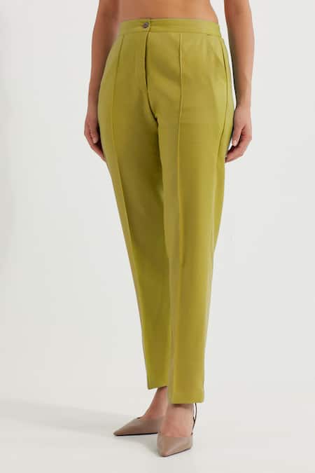 The Indian Cause_Green V-neck Lime Button Down Vest And Pant Set_Online_at_Aza_Fashions