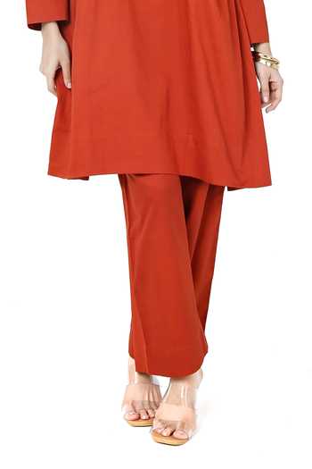 Komal Shah_Orange Cotton Satin High Neck Plain Side Gathered Kurta With Pant _Online_at_Aza_Fashions
