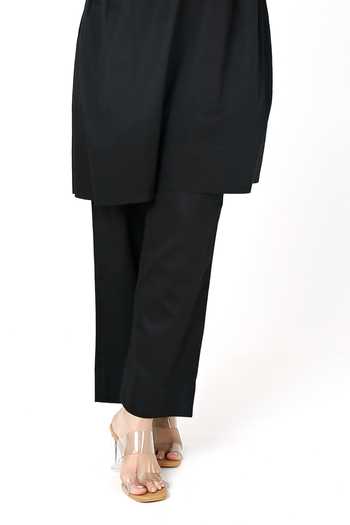 Komal Shah Black Cotton Satin High Neck Side Gathered Kurta With Pant Online at Aza Fashions Komal Shah_Black Cotton Satin High Neck Side Gathered Kurta With Pant _Online_at_Aza_Fashions
