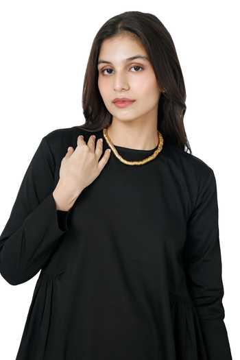 Shop Komal Shah Black Cotton Satin High Neck Side Gathered Kurta With Pant Online at Aza Fashions Shop_Komal Shah_Black Cotton Satin High Neck Side Gathered Kurta With Pant _Online_at_Aza_Fashions