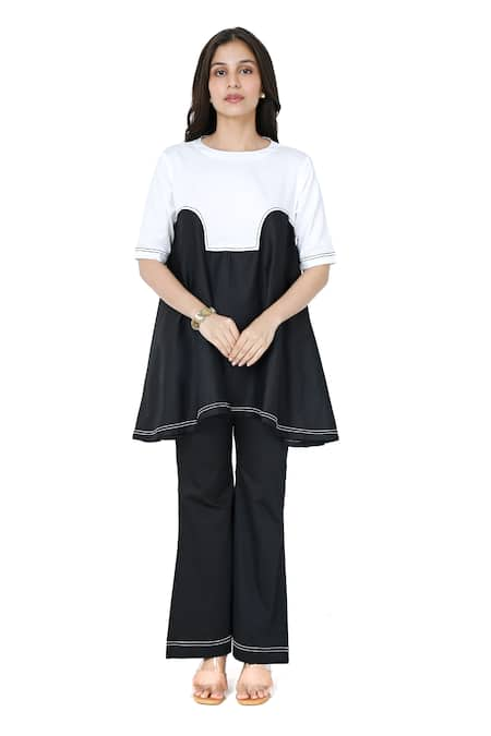 Komal Shah Patchwork & Colorblocked Top With Bootcut Pant 