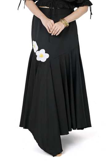 Buy_Komal Shah_Black Cotton Satin Patchwork Sequin Bloom Collar Daisy Crop Shirt With Skirt _Online_at_Aza_Fashions