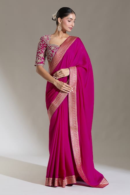 Jayanti Reddy_Pink Banaras Border Plain Saree _Online_at_Aza_Fashions