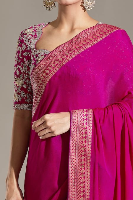 Jayanti Reddy_Pink Banaras Border Plain Saree _at_Aza_Fashions
