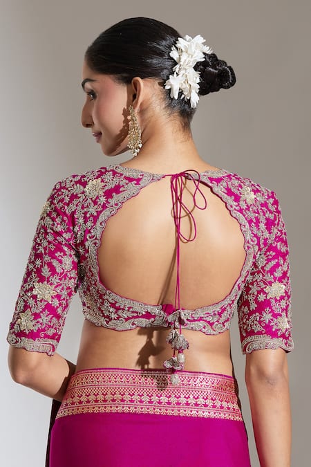 Shop_Jayanti Reddy_Pink Embroidery Sweetheart Neck Zardozi Blouse _at_Aza_Fashions
