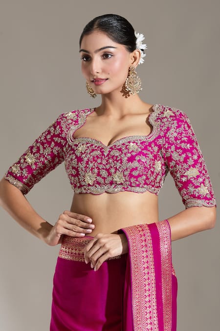 Jayanti Reddy_Pink Embroidery Sweetheart Neck Zardozi Blouse _Online_at_Aza_Fashions