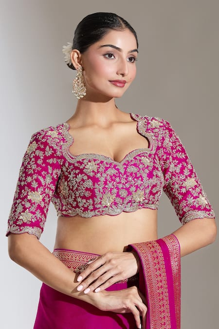 Buy_Jayanti Reddy_Pink Embroidery Sweetheart Neck Zardozi Blouse _Online_at_Aza_Fashions