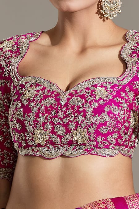 Shop_Jayanti Reddy_Pink Embroidery Sweetheart Neck Zardozi Blouse _Online_at_Aza_Fashions