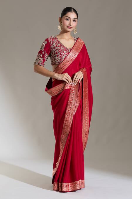 Buy Jayanti Reddy Red Woven Banaras Border Plain Saree Online at Aza Fashions Buy_Jayanti Reddy_Red Woven Banaras Border Plain Saree _Online_at_Aza_Fashions