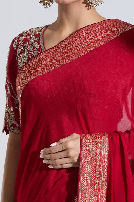 Buy Jayanti Reddy Red Woven Banaras Border Plain Saree Buy_Jayanti Reddy_Red Woven Banaras Border Plain Saree