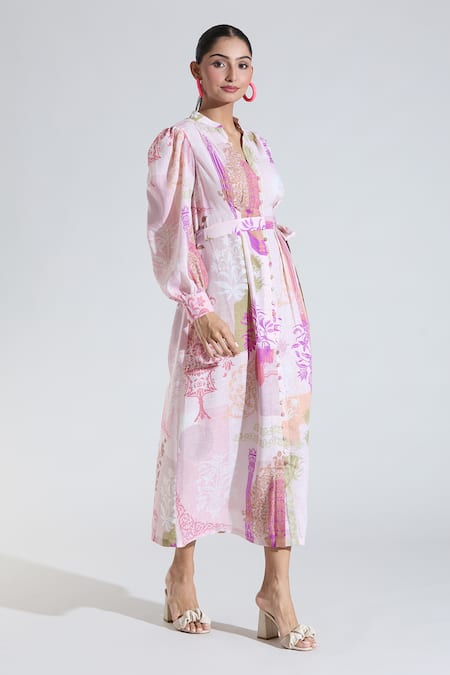 Pankaj & Nidhi Multi Color Mandarin Collar Floral Print Shirt Dress Online at Aza Fashions Pankaj & Nidhi_Multi Color Mandarin Collar Floral Print Shirt Dress _Online_at_Aza_Fashions