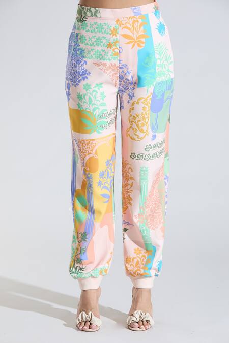 Pankaj & Nidhi_Multi Color Cotton Embroidery High Neck Floral Print Jacket And Pant Co-ord Set _Online_at_Aza_Fashions