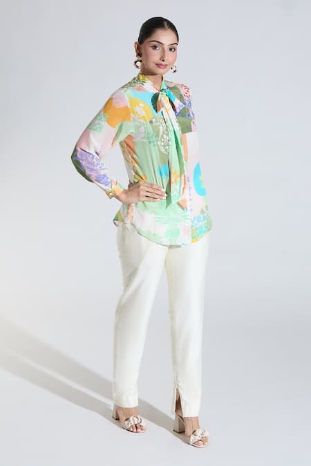 Buy Pankaj & Nidhi Multi Color Sequins, Cut Work Turtle Neck Floral Print Shirt Online at Aza Fashions Buy_Pankaj & Nidhi_Multi Color Sequins, Cut Work Turtle Neck Floral Print Shirt _Online_at_Aza_Fashions