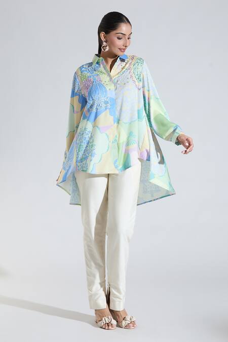 Buy Pankaj & Nidhi Multi Color Sequins, Cut Work Collared Floral Print Shirt Online at Aza Fashions Buy_Pankaj & Nidhi_Multi Color Sequins, Cut Work Collared Floral Print Shirt _Online_at_Aza_Fashions