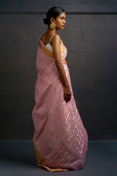 Rouka By Sreejith Jeevan Handwoven Striped Saree With Unstitched Blouse Piece 