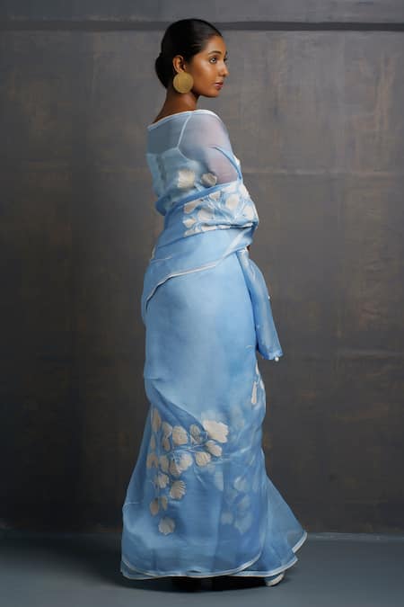 Rouka By Sreejith Jeevan Floral Embroidered Saree With Unstitched Blouse Piece 