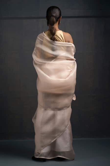 Rouka By Sreejith Jeevan Leaf Embroidered Saree With Unstitched Blouse Piece 