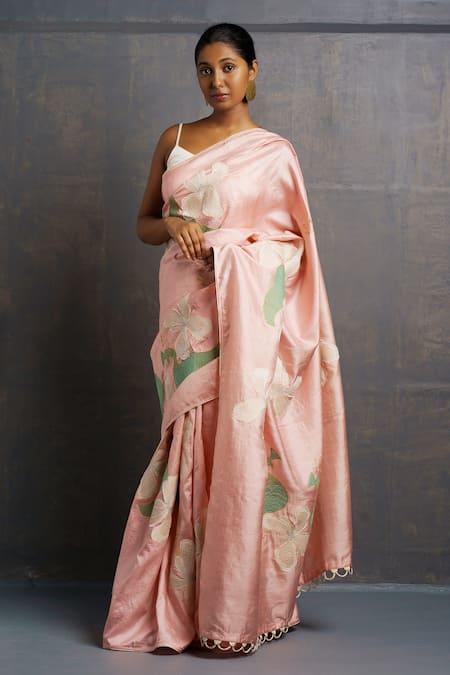 Rouka By Sreejith Jeevan Silk Embroidered Saree With Unstitched Blouse Piece 