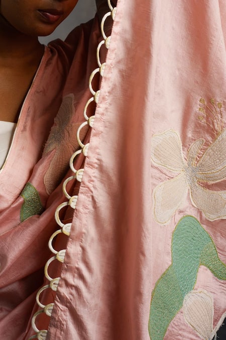 Buy_Rouka By Sreejith Jeevan_Peach Silk Embroidery Saree With Unstitched Blouse Piece _Online_at_Aza_Fashions