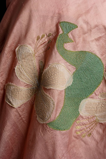 Shop_Rouka By Sreejith Jeevan_Peach Silk Embroidery Saree With Unstitched Blouse Piece _Online_at_Aza_Fashions