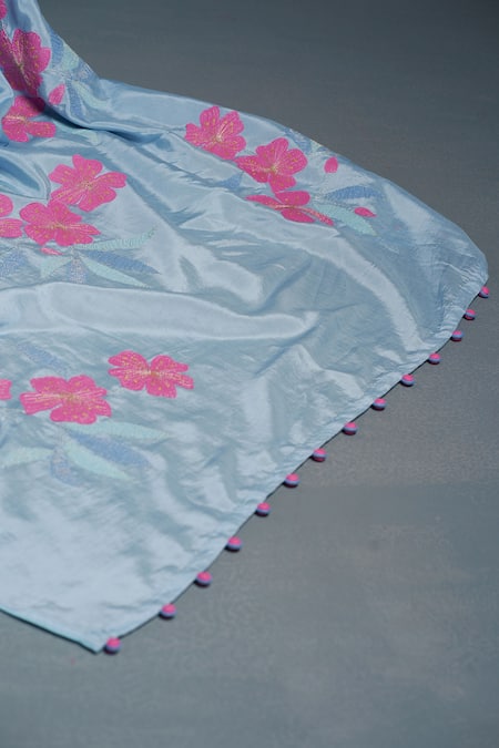 Buy Rouka By Sreejith Jeevan Blue Silk Embroidery Contrast Floral Saree With Unstitched Blouse Piece Online at Aza Fashions Buy_Rouka By Sreejith Jeevan_Blue Silk Embroidery Contrast Floral Saree With Unstitched Blouse Piece _Online_at_Aza_Fashions
