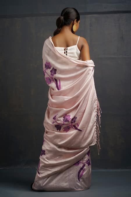 Rouka By Sreejith Jeevan Floral Placement Embroidered Saree With Unstitched Blouse Piece 