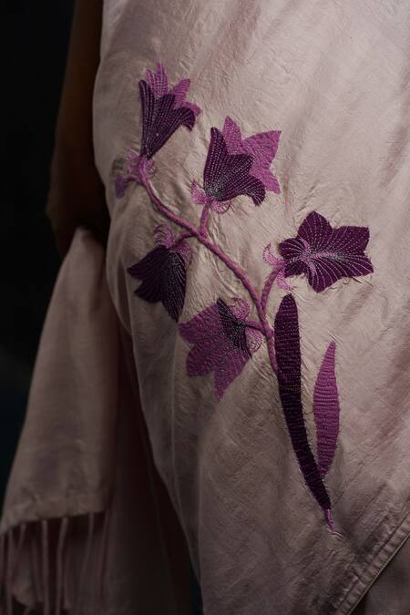 Buy_Rouka By Sreejith Jeevan_Purple Silk Embroidery, Floral Placement Saree With Unstitched Blouse Piece _Online_at_Aza_Fashions