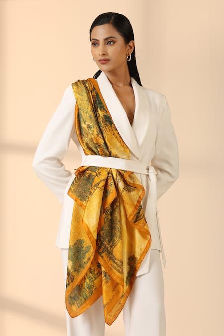 Buy_Dusala_Yellow Flora Scenic Pattern Scarf _Online_at_Aza_Fashions
