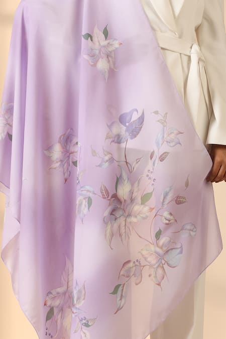 Buy_Dusala_Purple Isla Foliage Pattern Scarf _Online_at_Aza_Fashions