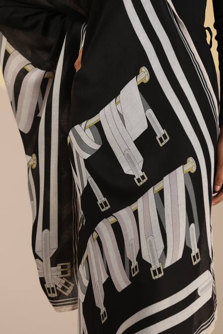 Dusala Black Leili Belt Pattern Scarf Online at Aza Fashions Dusala_Black Leili Belt Pattern Scarf _Online_at_Aza_Fashions