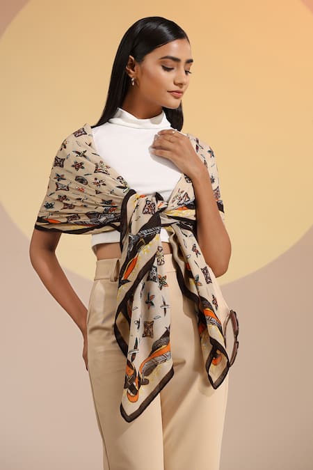 Shop Dusala Multi Color Embroidery Tara Mandala Pattern Scarf at Aza Fashions Shop_Dusala_Multi Color Embroidery Tara Mandala Pattern Scarf _at_Aza_Fashions