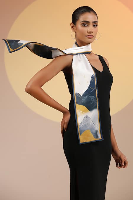 Shop Dusala Multi Color Saffy Mountain Pattern Neck Scarf at Aza Fashions Shop_Dusala_Multi Color Saffy Mountain Pattern Neck Scarf _at_Aza_Fashions