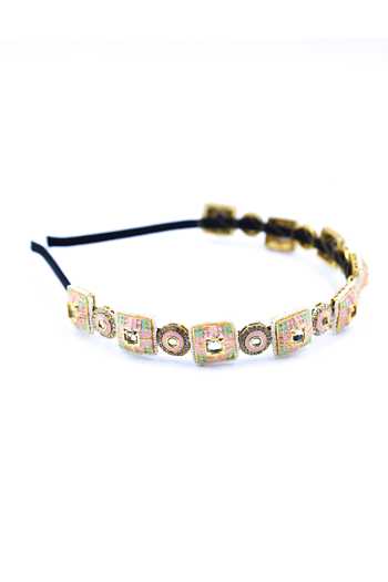 Buy_Foot Fuel_Gold Beads, Crystals Embellished Geometric Carved Brooch Hairband _Online_at_Aza_Fashions