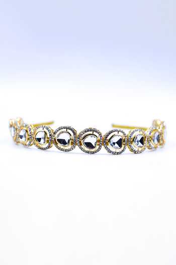 Buy Foot Fuel Gold Crystals, Beads Embellished Circular Carved Brooch Hairband Online at Aza Fashions Buy_Foot Fuel_Gold Crystals, Beads Embellished Circular Carved Brooch Hairband _Online_at_Aza_Fashions