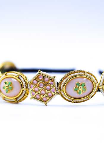 Foot Fuel_Gold Crystals, Beads Embellished Geometric Carved Brooch Hairband _Online_at_Aza_Fashions