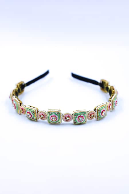 Foot Fuel Beads Embellished Geometric Carved Brooch Hairband 