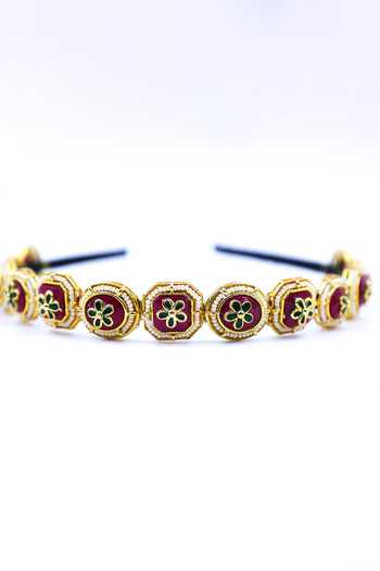 Buy_Foot Fuel_Gold Crystals, Beads Embellished Geometric Carved Brooch Hairband _Online_at_Aza_Fashions