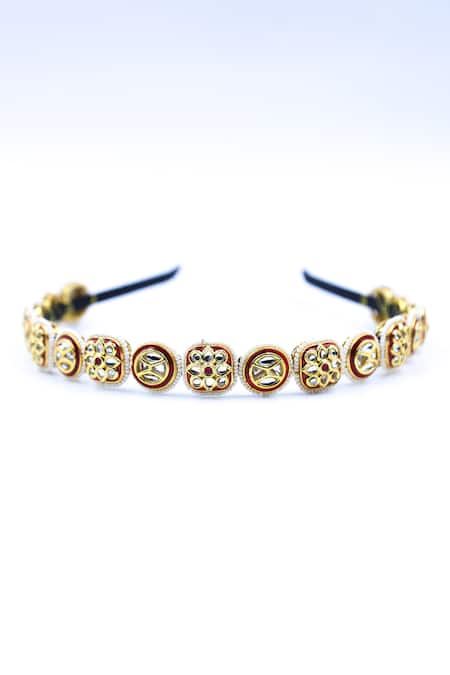Foot Fuel Gold Crystals, Beads, Brooches Cutwork Floral Embellished Hairband 
