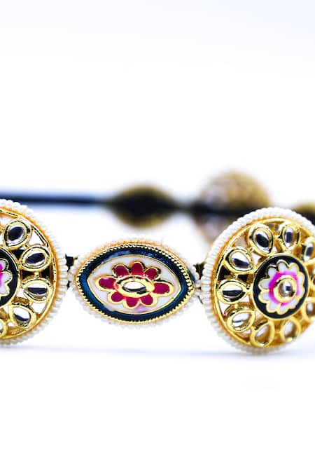 Buy_Foot Fuel_Gold Crystals, Beads, Brooches Carved Floral Embellished Hairband _Online_at_Aza_Fashions