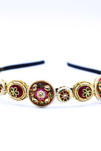 Foot Fuel_Gold Crystals, Beads, Brooches Floral Embellished Hairband _Online_at_Aza_Fashions