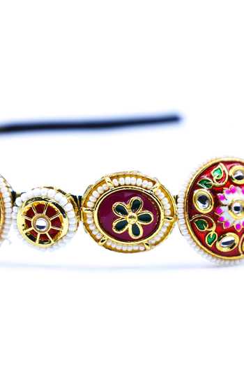 Buy_Foot Fuel_Gold Crystals, Beads, Brooches Floral Embellished Hairband _Online_at_Aza_Fashions