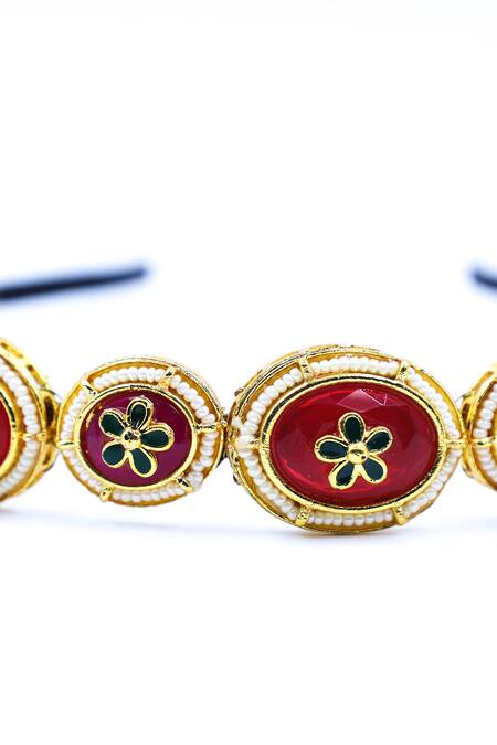Foot Fuel Gold Crystals, Beads, Brooches Oval Carved Hairband Online at Aza Fashions Foot Fuel_Gold Crystals, Beads, Brooches Oval Carved Hairband _Online_at_Aza_Fashions