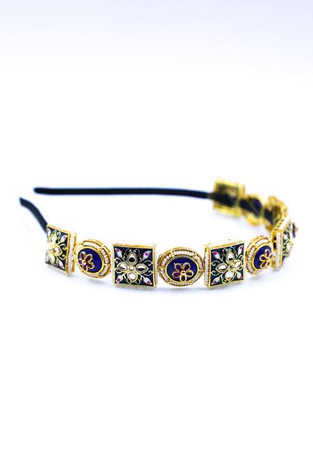 Foot Fuel Blue Crystals, Beads, Brooches Geometric Carved Hairband Online at Aza Fashions Foot Fuel_Blue Crystals, Beads, Brooches Geometric Carved Hairband _Online_at_Aza_Fashions