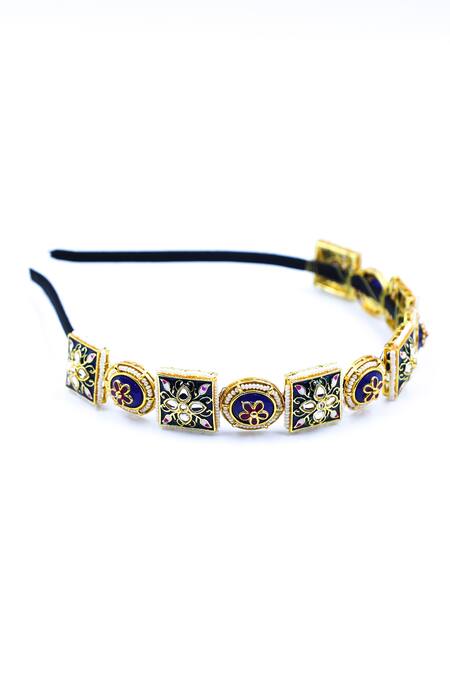 Buy Foot Fuel Blue Crystals, Beads, Brooches Geometric Carved Hairband Online at Aza Fashions Buy_Foot Fuel_Blue Crystals, Beads, Brooches Geometric Carved Hairband _Online_at_Aza_Fashions